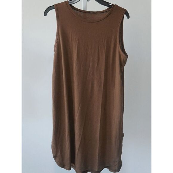 Women's Coffee Curved-Hem Hi-Low Sleeveless Shirt Dress - Picture 2 of 8